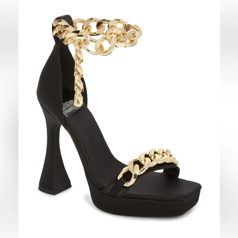 JEFFREY CAMPBELL Silverlake Ankle Strap Sandal - Black Satin Gold